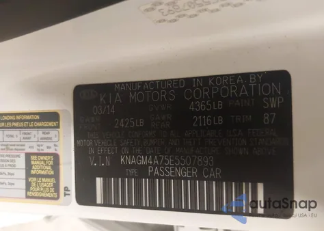 2014 Kia Optima Lx from USA, damaged, VIN KNAGM4A75E5507893